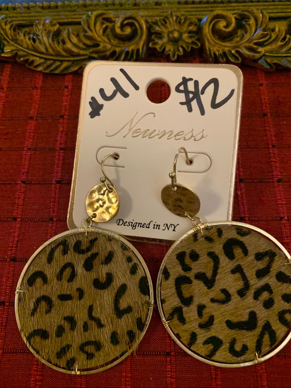 Leopard Print Drop Earrings - Gold and Tan